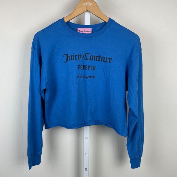 Juicy Couture Forever 21 Logo Blue Cropped‎ Long Sleeve Top Tee Size Small - Picture 1 of 5